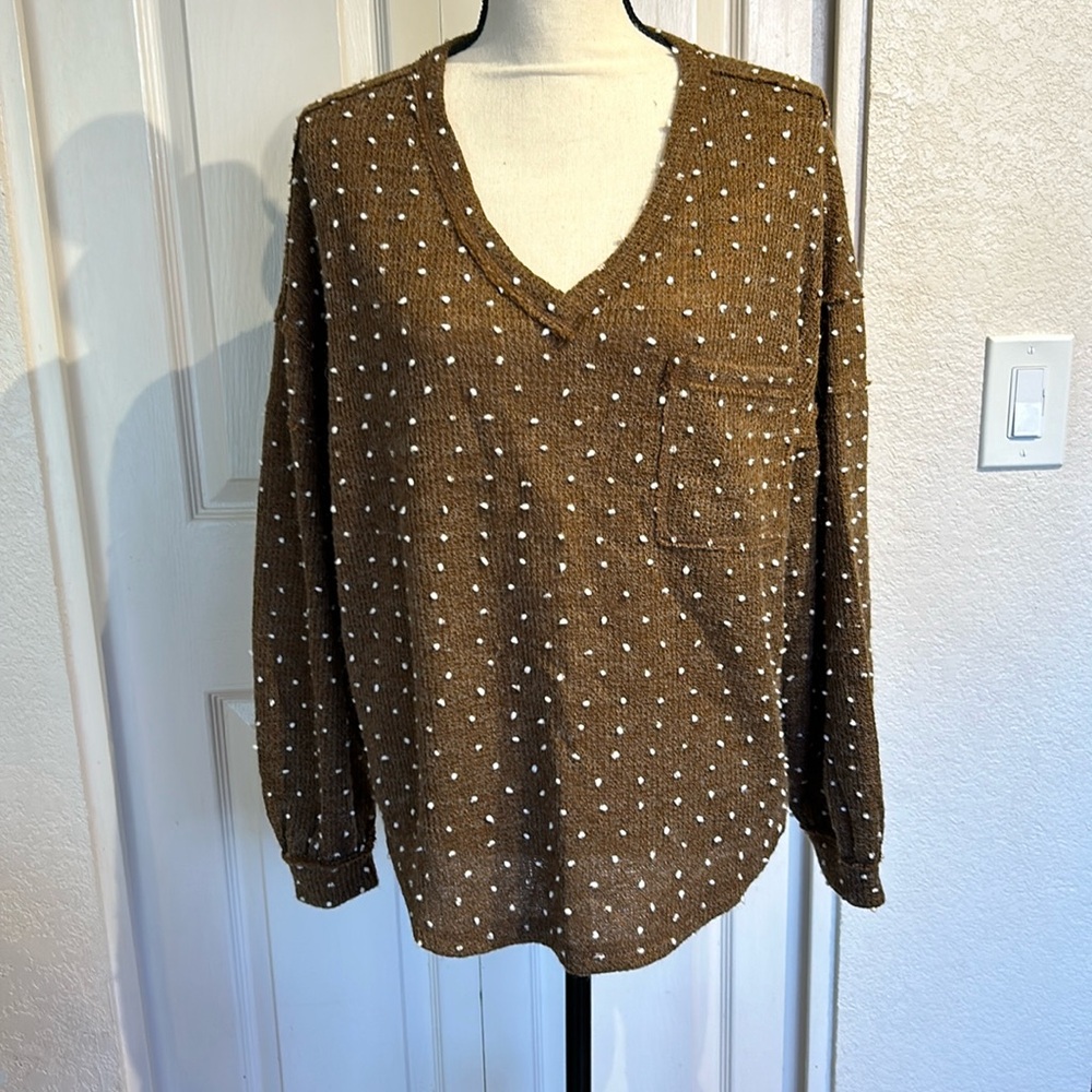 Flower and Feather Brown Polka Dot Sweater
